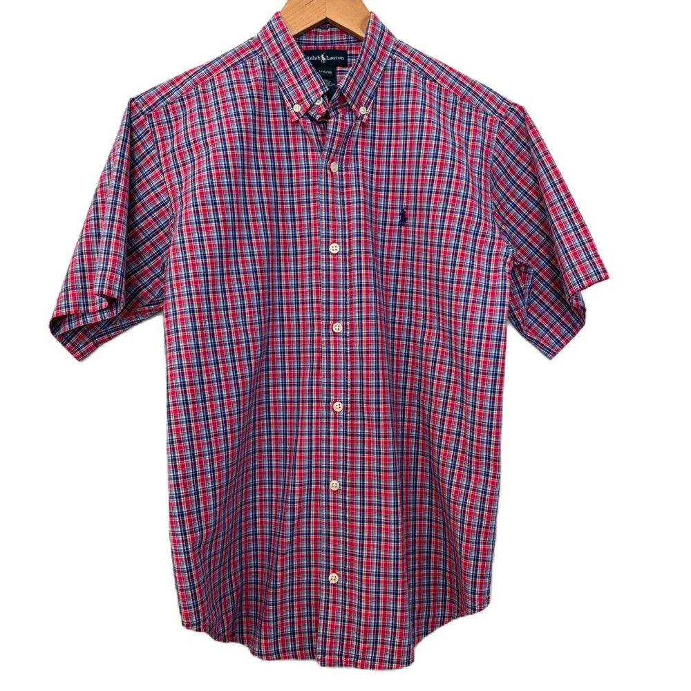 Ralph Lauren Boy’s Short Sleeve Check Button Down Size L 16/18